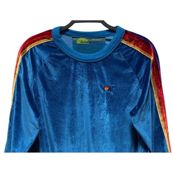 Aviator Nation Classic Velvet Relaxed Sweatshirt Vintage Blue Pullover Size Xs - Picture 6 of 10